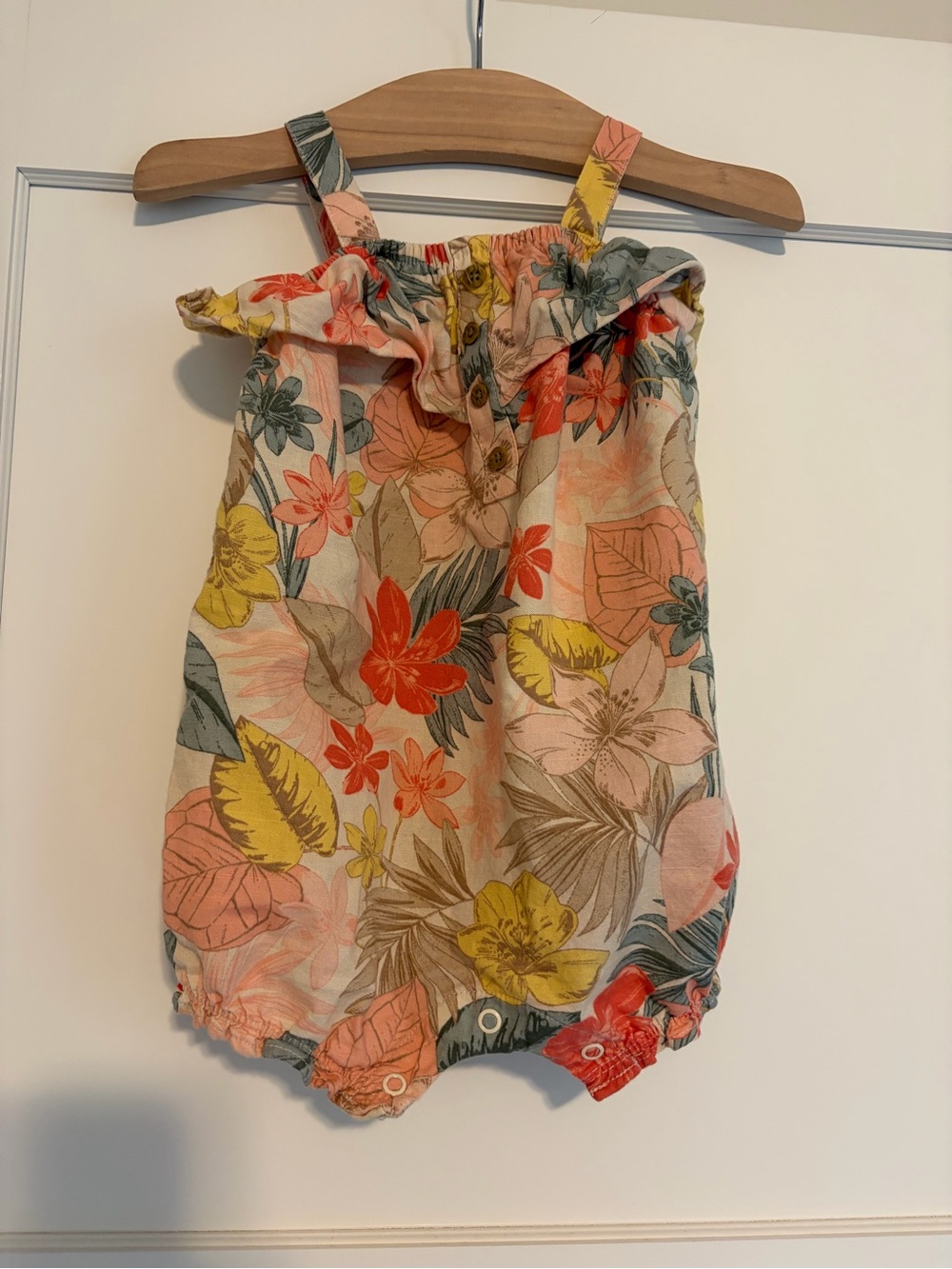 Carter's Floral Ruffle Camisole Romper - Coral, Yellow, Green